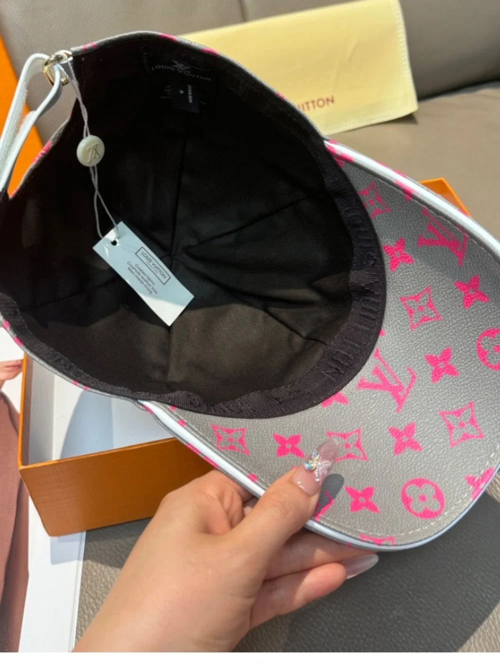 Louis. Vuitton. Metallic Silver Hot Pink All Over Monogram Baseball Hat
